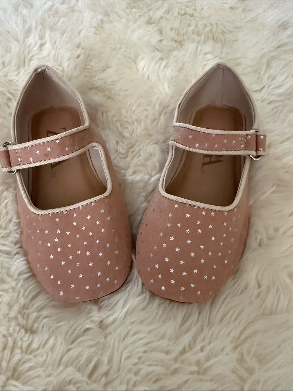 Zara Pink Star-Print Mary Jane Flats